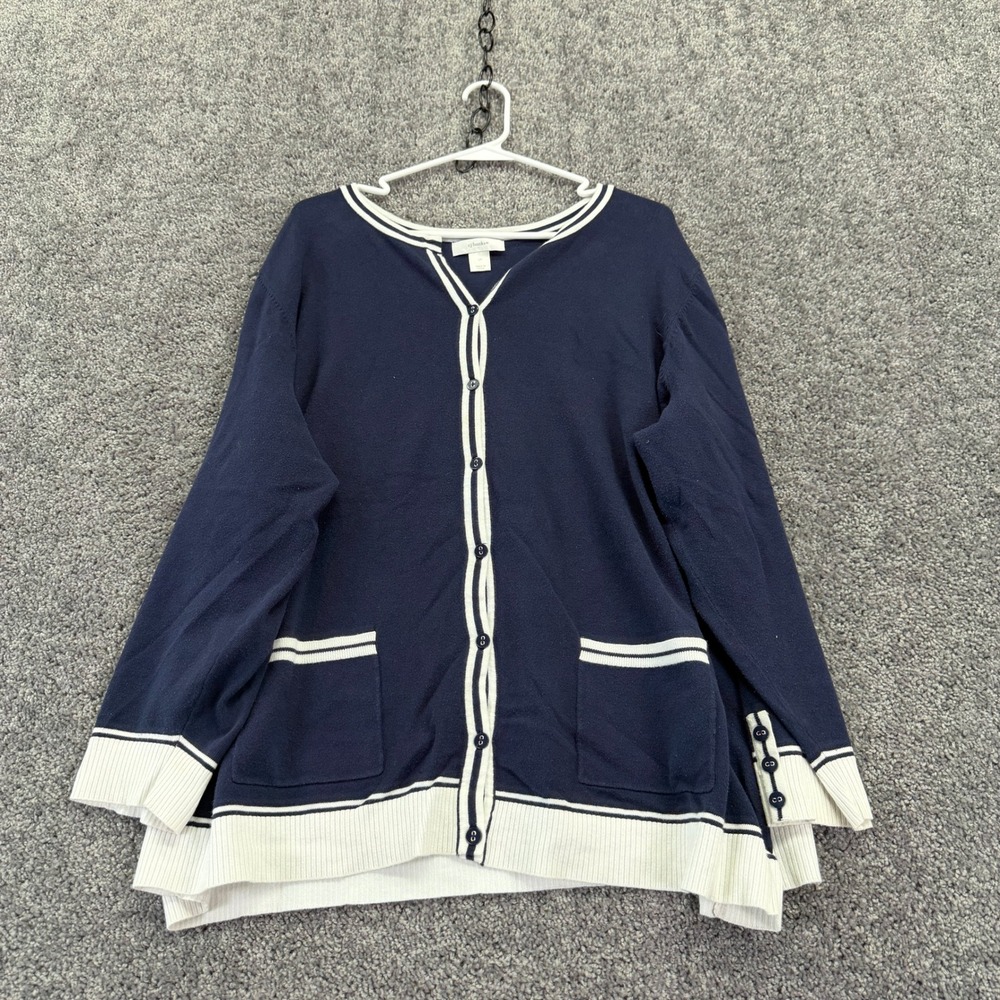 cj banks Cardigan Womens 3X Blue Nautical Stripe Button Front